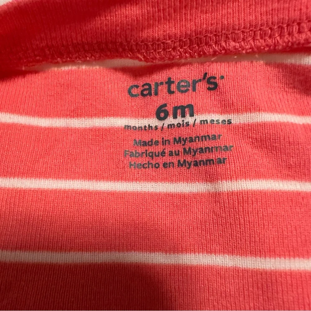 Carter’s Pink Striped Kids One Piece Footies with Whale Design Size 6M - Picture 3 of 5